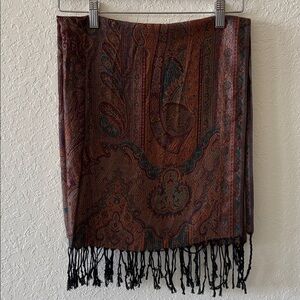 Cashmere Elegant Paisley Shawl with Fringe brown one size